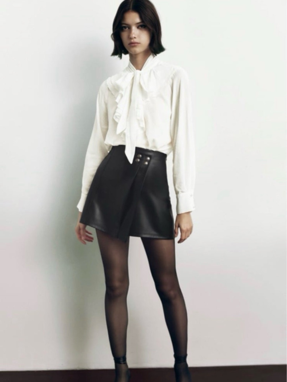 Zara Black Faux Leather Wrap Mini Skirt